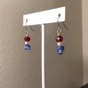 Genuine lapis lazuli silver fishhook earrings